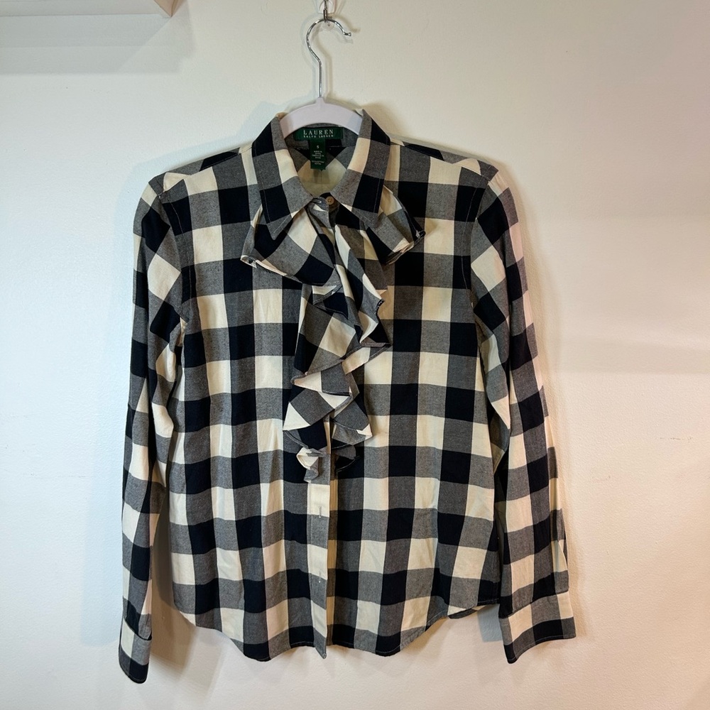 Ralph Lauren Black and Cream Plaid Blouse